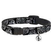Cat Collar Breakaway with Bell - The Dust of Living II Sugar Skulls Black White Breakaway Cat Collars Thaneeya McArdle   