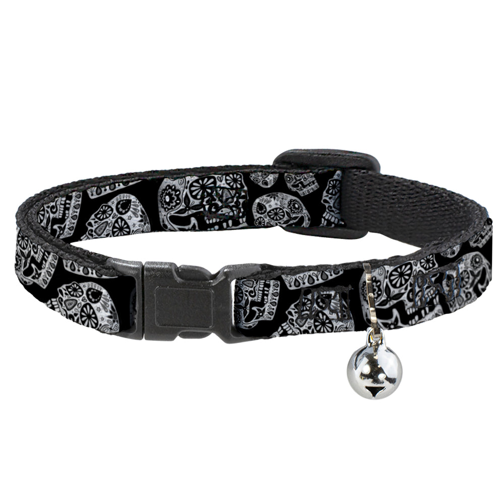 Cat Collar Breakaway with Bell - The Dust of Living II Sugar Skulls Black White Breakaway Cat Collars Thaneeya McArdle   