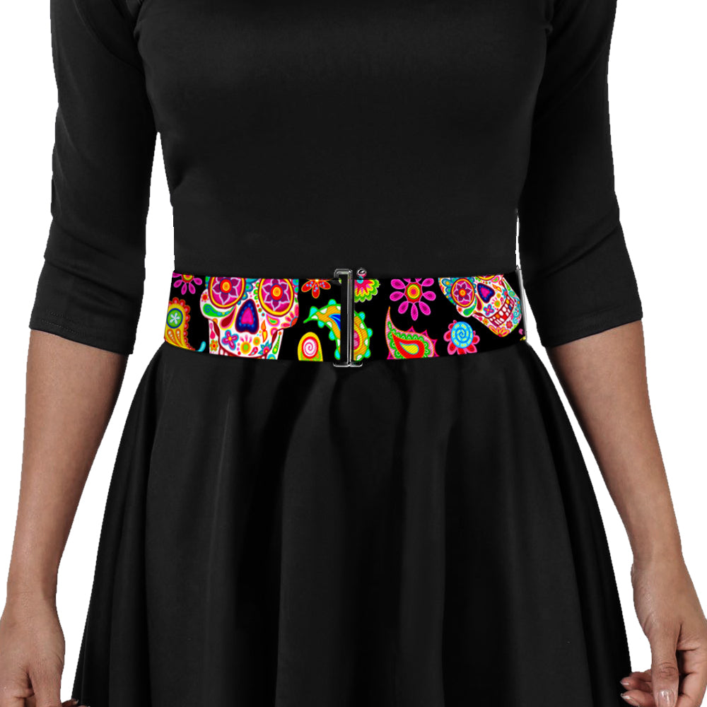 Cinch Waist Belt - Bobo Sugar Skull Paisley Black Multi Color Womens Cinch Waist Belts Thaneeya McArdle   