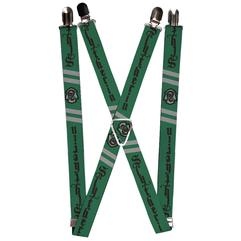 Suspenders - 1.0" - SLYTHERIN Badge 2-Stripe Green Gray Black Suspenders Harry Potter Default Title