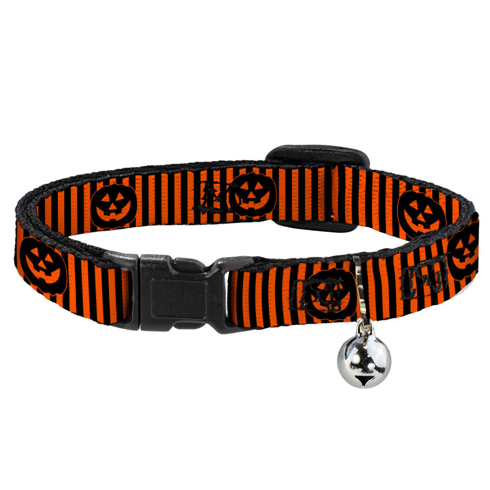 Cat Collar Breakaway with Bell - Jack-o'-Lantern Pumpkin Stripe Orange Black - NARROW Fits 8.5-12" Breakaway Cat Collars Buckle-Down   