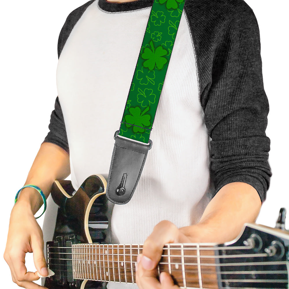 Guitar Strap - St Pat's Clovers Scattered2 Outline Solid Greens Guitar Straps Buckle-Down   