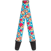 Guitar Strap - Happy Cupcakes Buffalo Plaid White Blue Guitar Straps Buckle-Down   