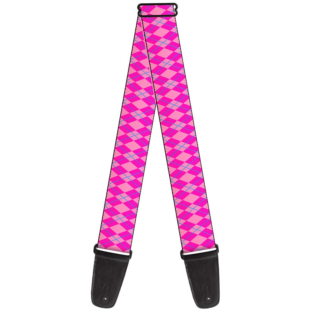 Guitar Strap - Argyle Pink Fuchsia Blue Guitar Straps Buckle-Down   