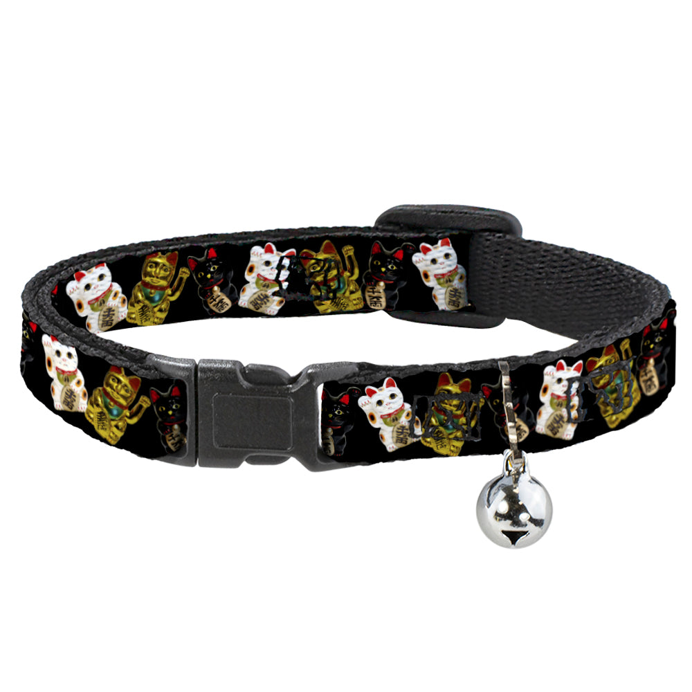 Cat Collar Breakaway - Maneki Neko Lucky Cats Gold Black White Breakaway Cat Collars Buckle-Down   