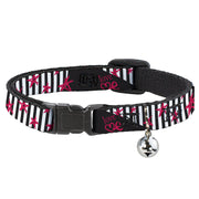 Cat Collar Breakaway with Bell - Love Me w Sketch Stars & Stripes Black White Fuchsia Breakaway Cat Collars Buckle-Down   