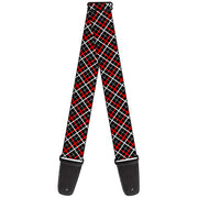 Guitar Strap - Criss Cross Plaid Black Gray Red Guitar Straps Buckle-Down   