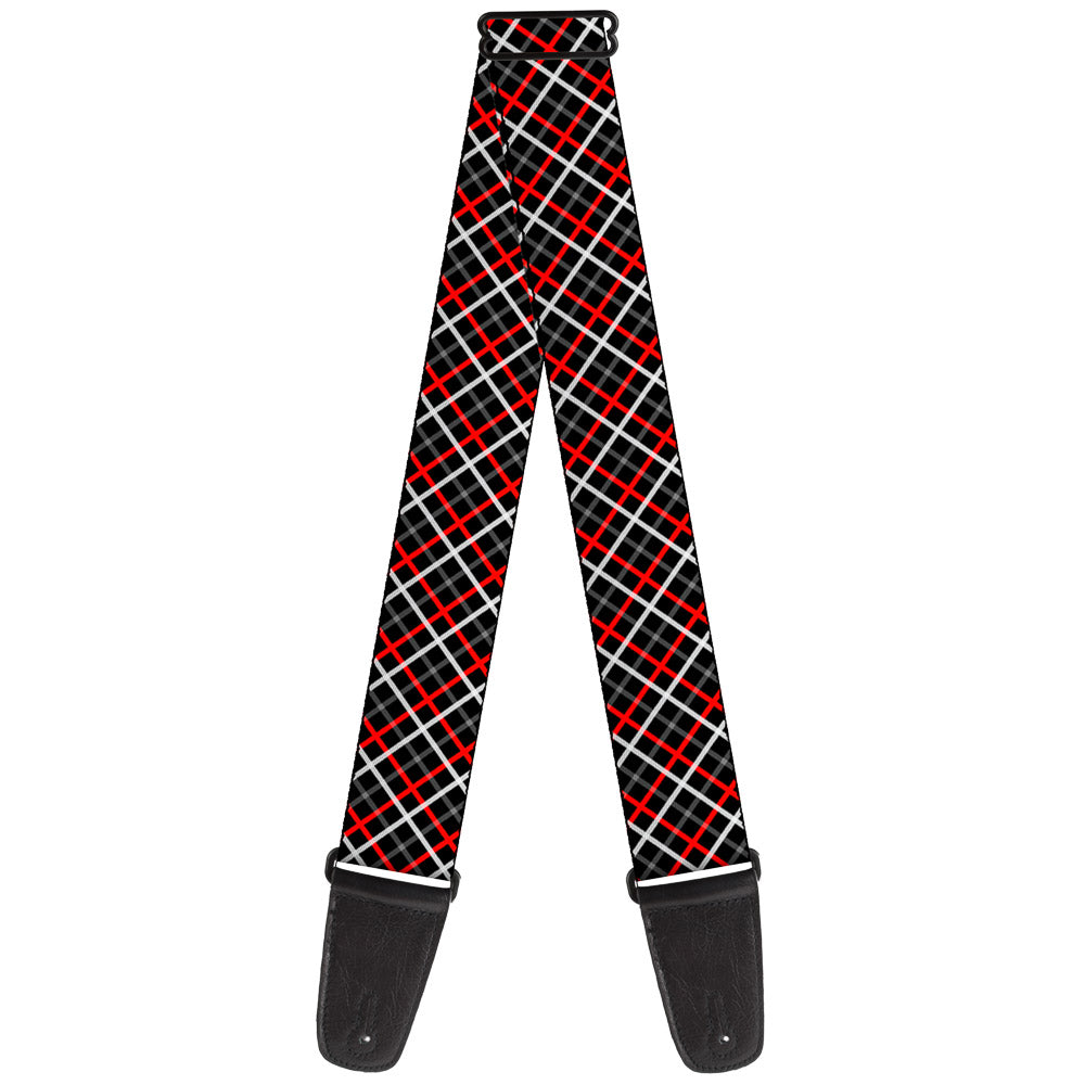 Guitar Strap - Criss Cross Plaid Black Gray Red Guitar Straps Buckle-Down   