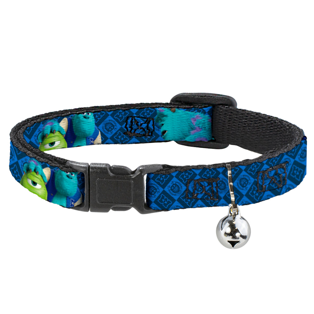 Cat Collar Breakaway - Monsters University Sulley & Mike Poses Checkers Blue Breakaway Cat Collars Disney   
