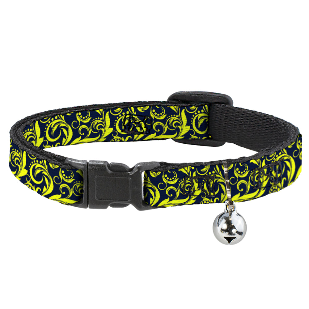 Cat Collar Breakaway - Filigree Navy Yellow Breakaway Cat Collars Buckle-Down   