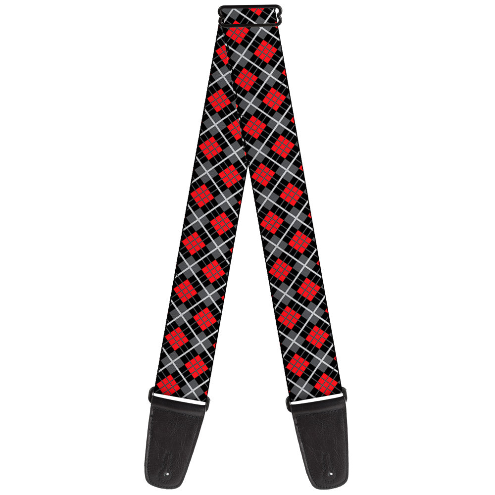 Guitar Strap - Argyle Black Gray Red Guitar Straps Buckle-Down   