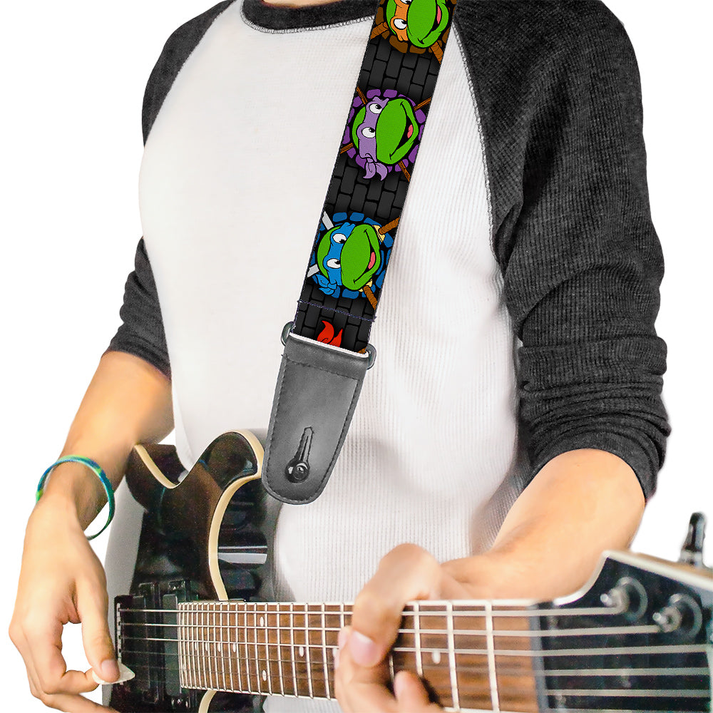 Guitar Strap - Classic TMNT Expessions Battle Gear Gray Multi Color Guitar Straps Teenage Mutant Ninja Turtles