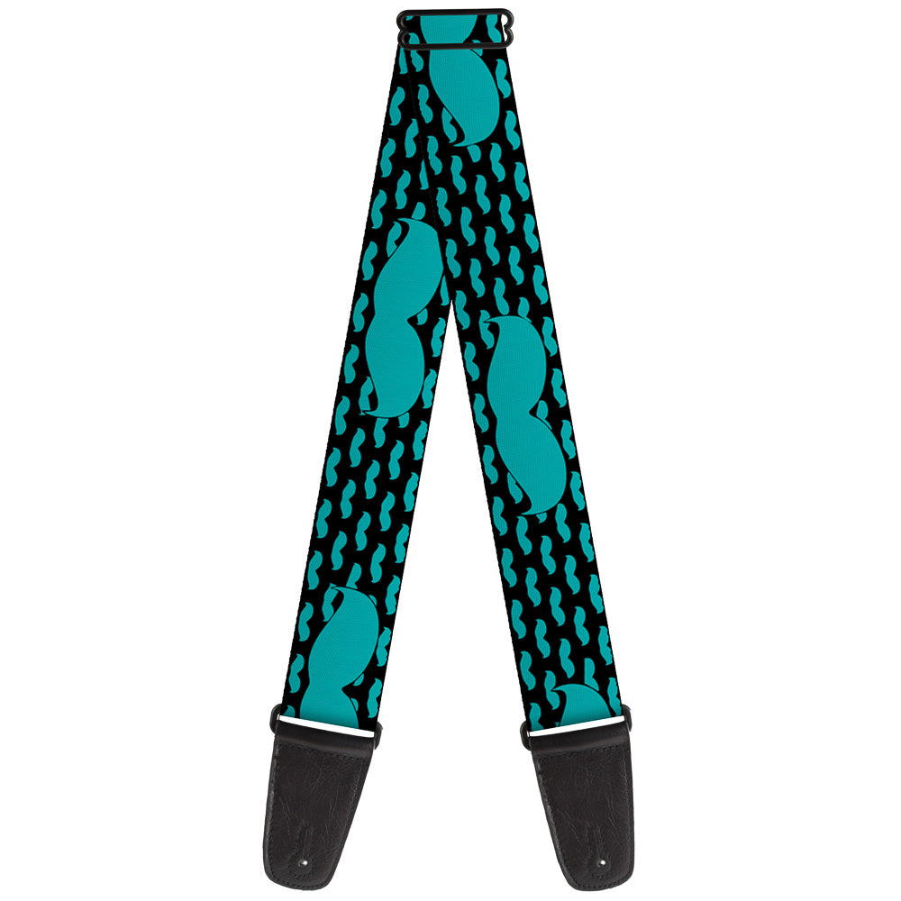 Guitar Strap - Mustaches Mini Single Repeat Black Turquoise Guitar Straps Buckle-Down   