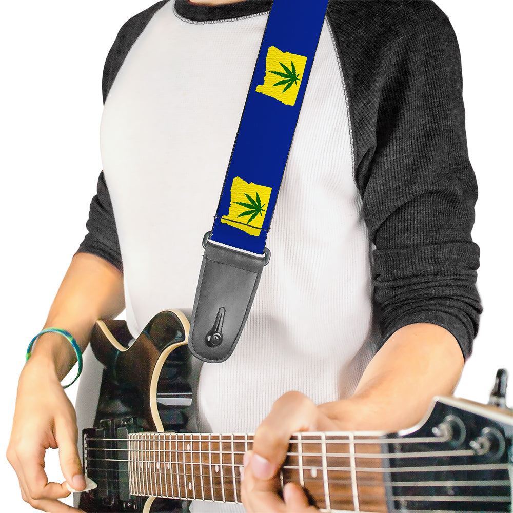 Guitar Strap - Oregon State Silhouette Marijuana Leaf Blue Yellow Green Guitar Straps Buckle-Down   