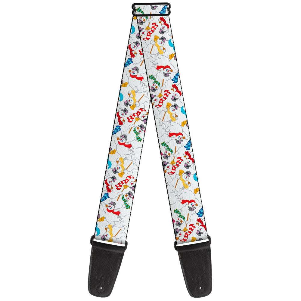 Guitar Strap - Frosty the Snowman Pose Scattered White Guitar Straps Frosty the Snowman