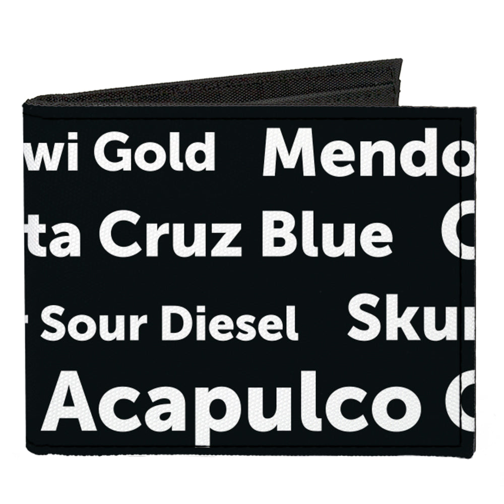 Canvas Bi-Fold Wallet - Verbiage Marijuana Strains Black White Canvas Bi-Fold Wallets Buckle-Down   