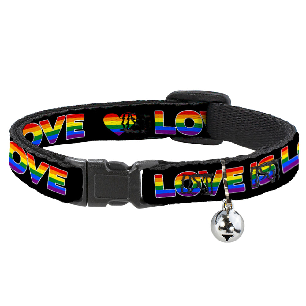 Cat Collar Breakaway with Bell - LOVE IS LOVE Heart Black Rainbow - NARROW Fits 8.5-12" Breakaway Cat Collars Buckle-Down   