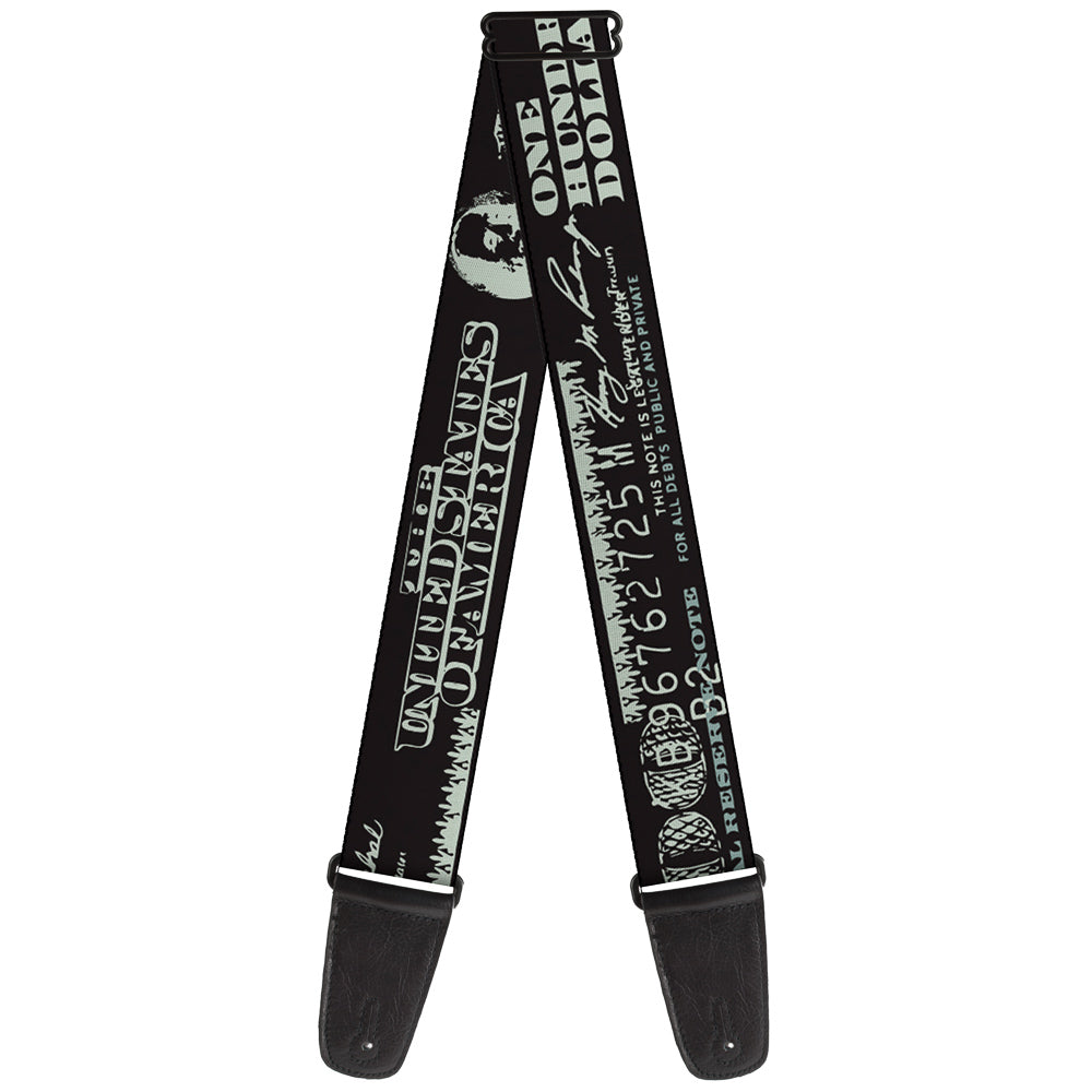 Guitar Strap - Americana One Hundred Dollar Bill Elements Black Gray Guitar Straps Buckle-Down   
