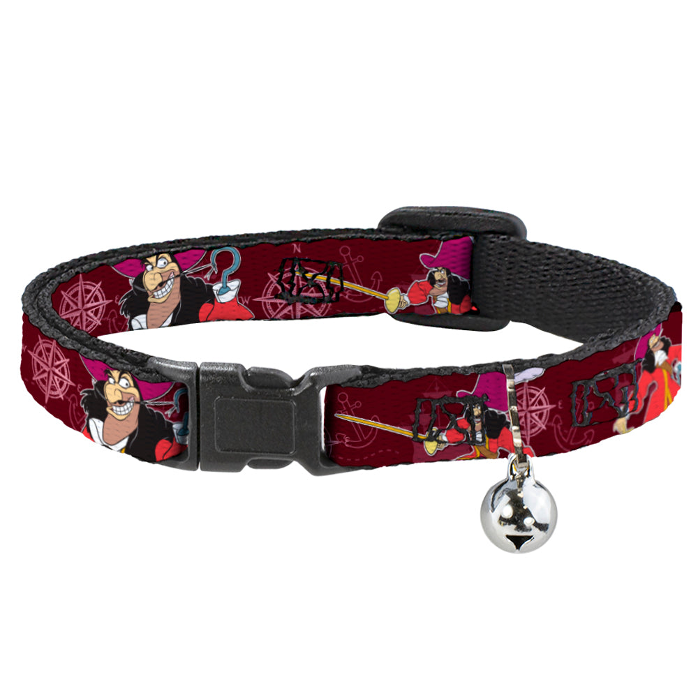 Cat Collar Breakaway - Captain Hook Poses Nautical Elements Burgundy Breakaway Cat Collars Disney   