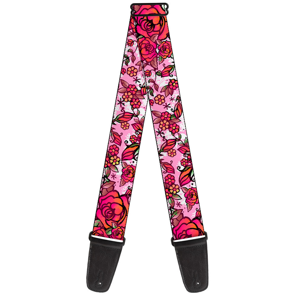 Guitar Strap - Born to Blossom CLOSE-UP White Guitar Straps Buckle-Down   