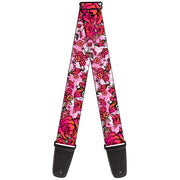 Guitar Strap - Born to Blossom CLOSE-UP White Guitar Straps Buckle-Down   