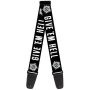 Guitar Strap - Winchester Pentagram GIVE 'EM HELL Black White Guitar Straps Supernatural   