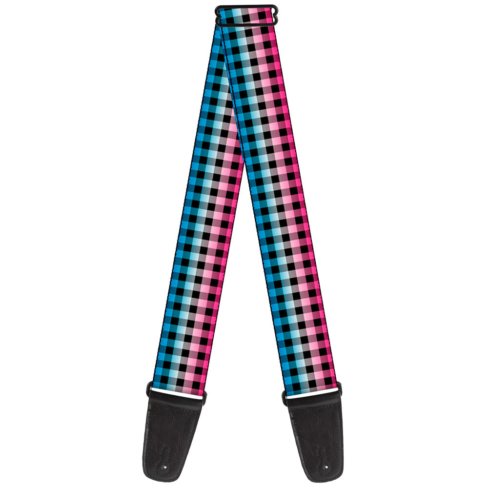 Guitar Strap - Buffalo Plaid Turquoise Fuchsia Fade Guitar Straps Buckle-Down   
