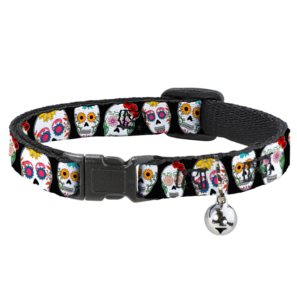Cat Collar Breakaway - Sugar Skull Outline Black Multi Color Breakaway Cat Collars Buckle-Down   