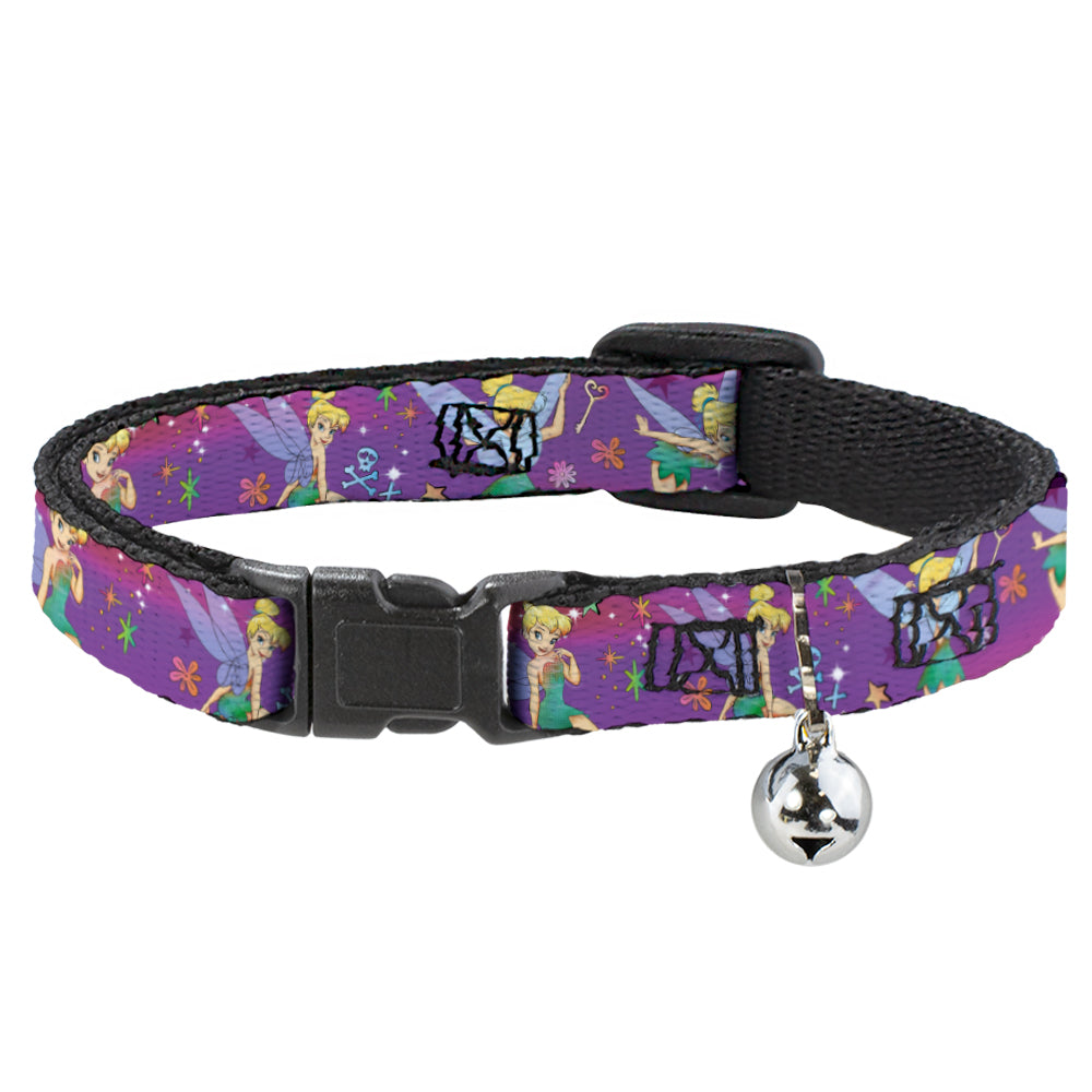 Cat Collar Breakaway - Tinker Bell Poses Flowers Stars Skull Purple Breakaway Cat Collars Disney   