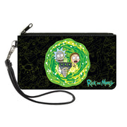 Canvas Zipper Wallet - LARGE - RICK AND MORTY Portal Gun Pose Elements Collage Black Yellows Canvas Zipper Wallets Rick and Morty   