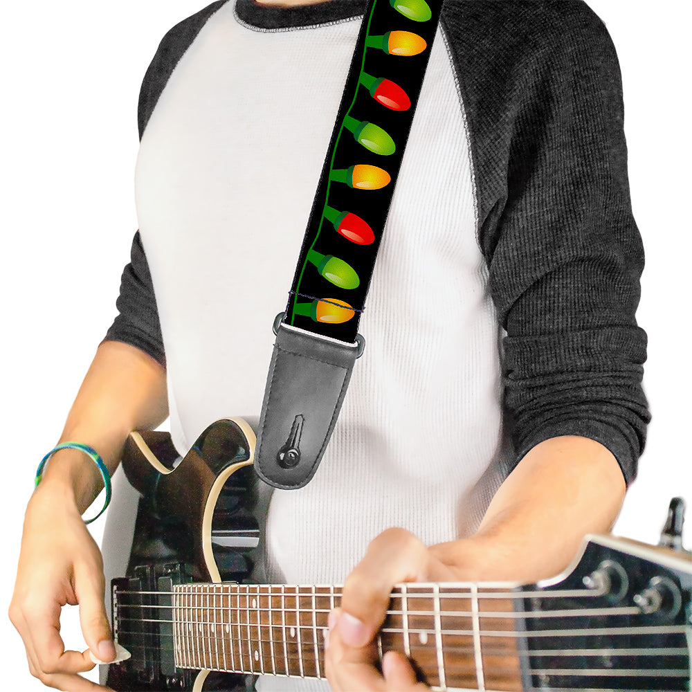 Guitar Strap - Christmas Lights Black Multi Color Guitar Straps Buckle-Down   