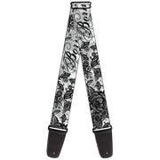 Guitar Strap - Born to Blossom Black White Guitar Straps Buckle-Down   
