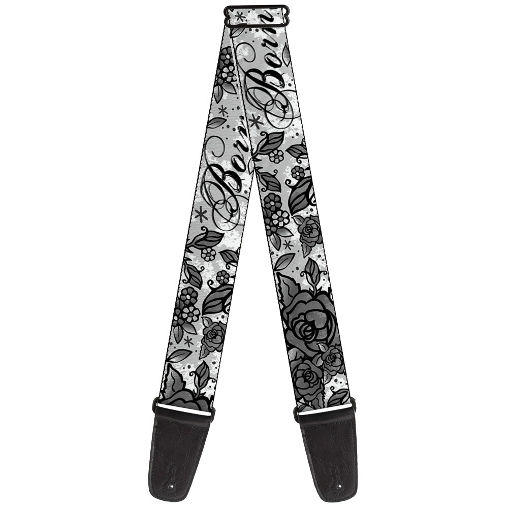 Guitar Strap - Born to Blossom Black White Guitar Straps Buckle-Down   