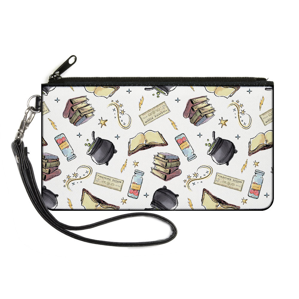 Canvas Zipper Wallet - LARGE - Harry Potter Magical Elements Collage White Canvas Zipper Wallets Harry Potter