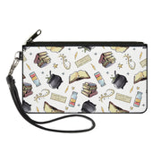 Canvas Zipper Wallet - LARGE - Harry Potter Magical Elements Collage White Canvas Zipper Wallets Harry Potter