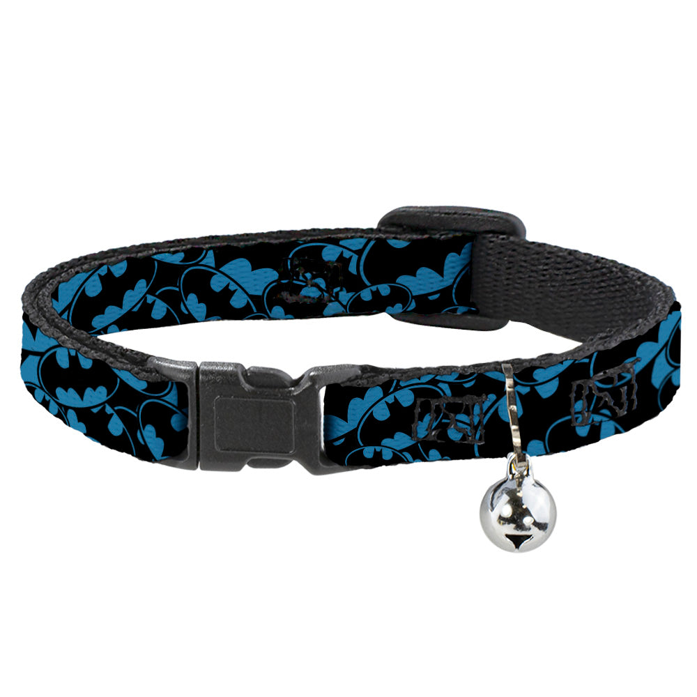 Cat Collar Breakaway - Bat Signals Stacked Blue Black Breakaway Cat Collars DC Comics   