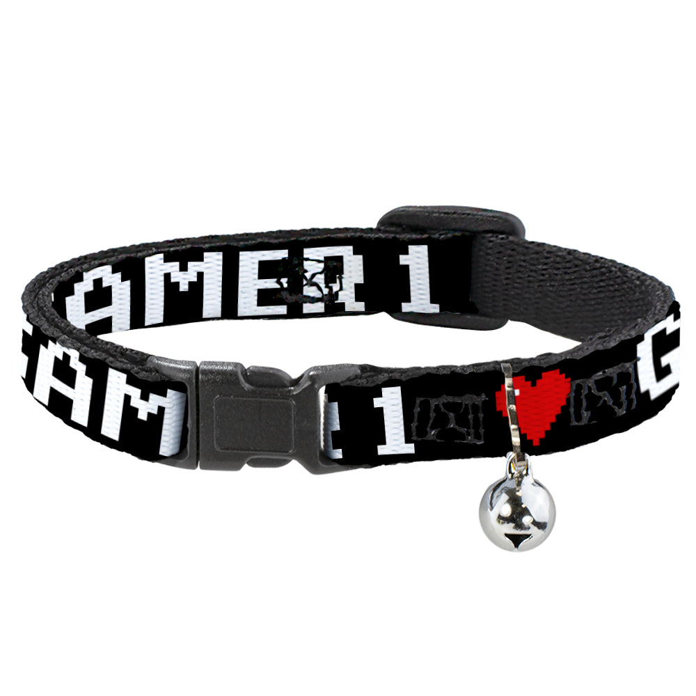 Cat Collar Breakaway - GAMER 1 Heart 8-Bit Black White Red Breakaway Cat Collars Buckle-Down   