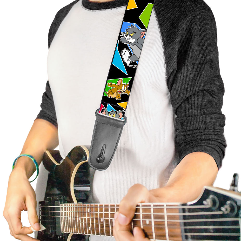 Guitar Strap - TOM & JERRY Poses Black Multi Color Guitar Straps Tom and Jerry   