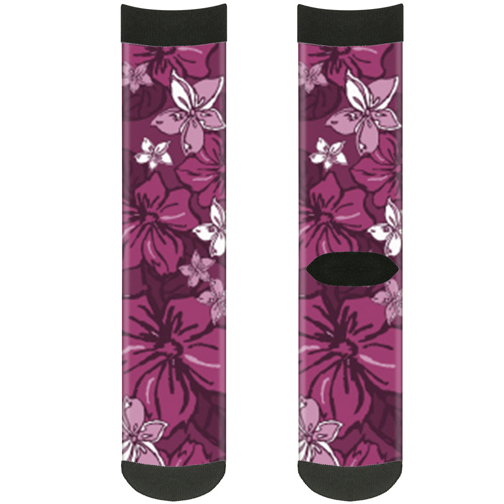 Sock Pair - Polyester - Hibiscus Collage Pink Shades - CREW Socks Buckle-Down   
