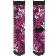 Sock Pair - Polyester - Hibiscus Collage Pink Shades - CREW Socks Buckle-Down   