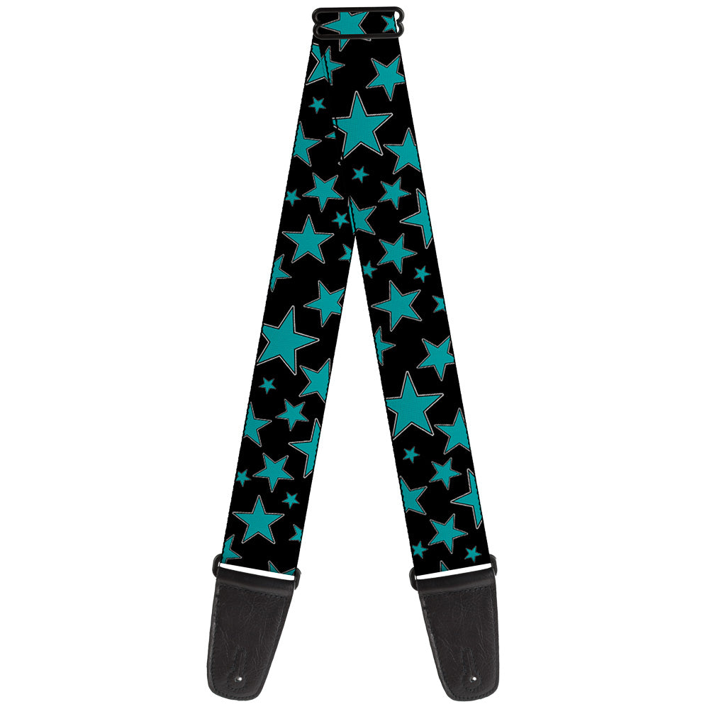 Guitar Strap - Stars Multi Stars Black Turquoise Guitar Straps Buckle-Down   