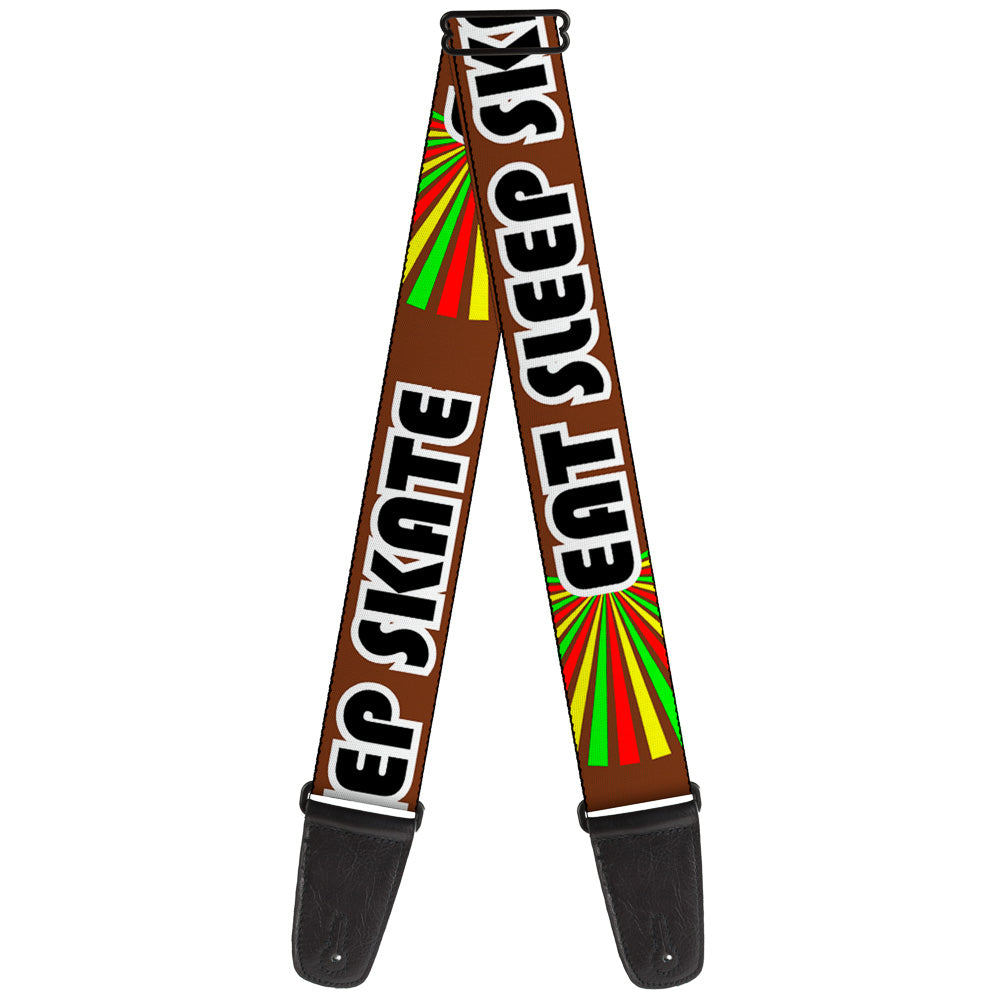 Guitar Strap - EAT SLEEP SKATE Brown Rasta Burst Guitar Straps Buckle-Down   