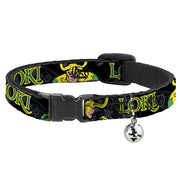 Cat Collar Breakaway - LOKI in Action Black Gray Yellow Green Breakaway Cat Collars Marvel Comics   