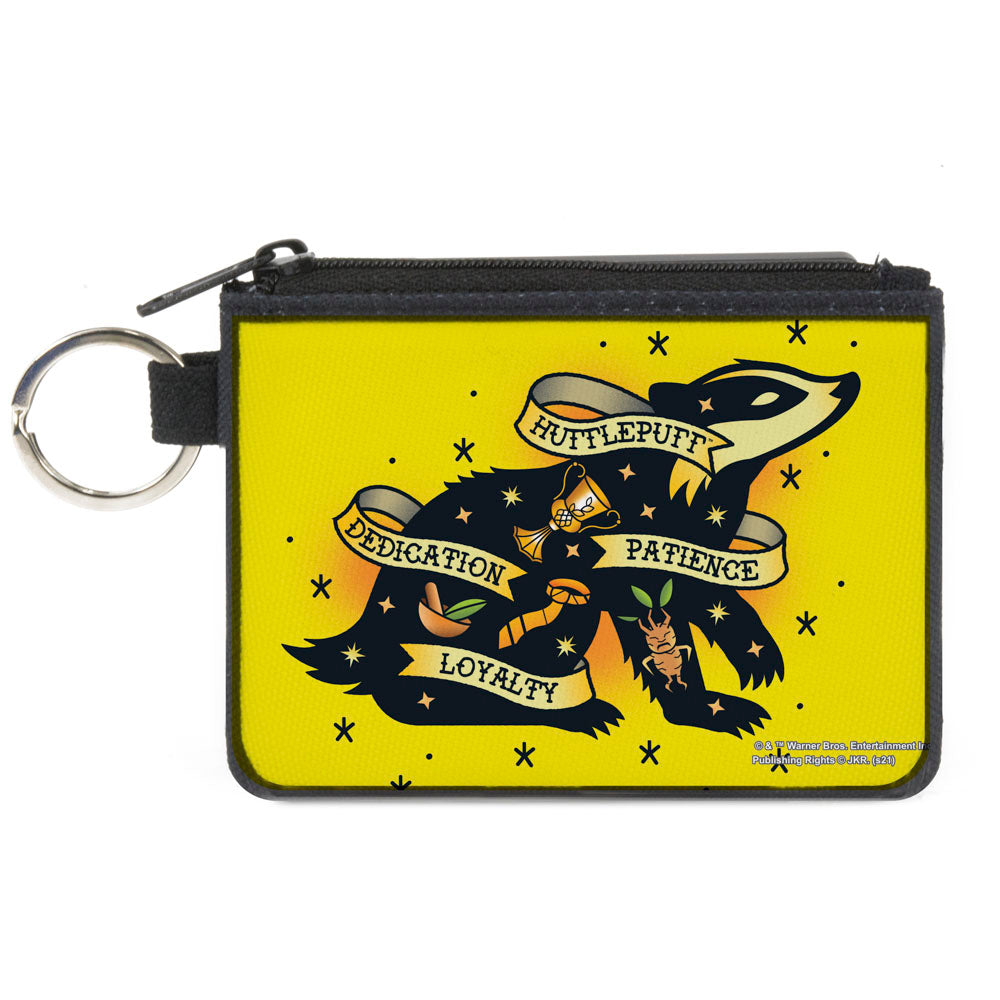 Canvas Zipper Wallet - MINI X-SMALL - Harry Potter HUFFLEPUFF Badger PATIENCE DEDICATION LOYALTY Tattoo Yellow Canvas Zipper Wallets Harry Potter