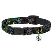 Cat Collar Breakaway - Electric Tinkerbell Poses Stripes Black Multi Neon Breakaway Cat Collars Disney   