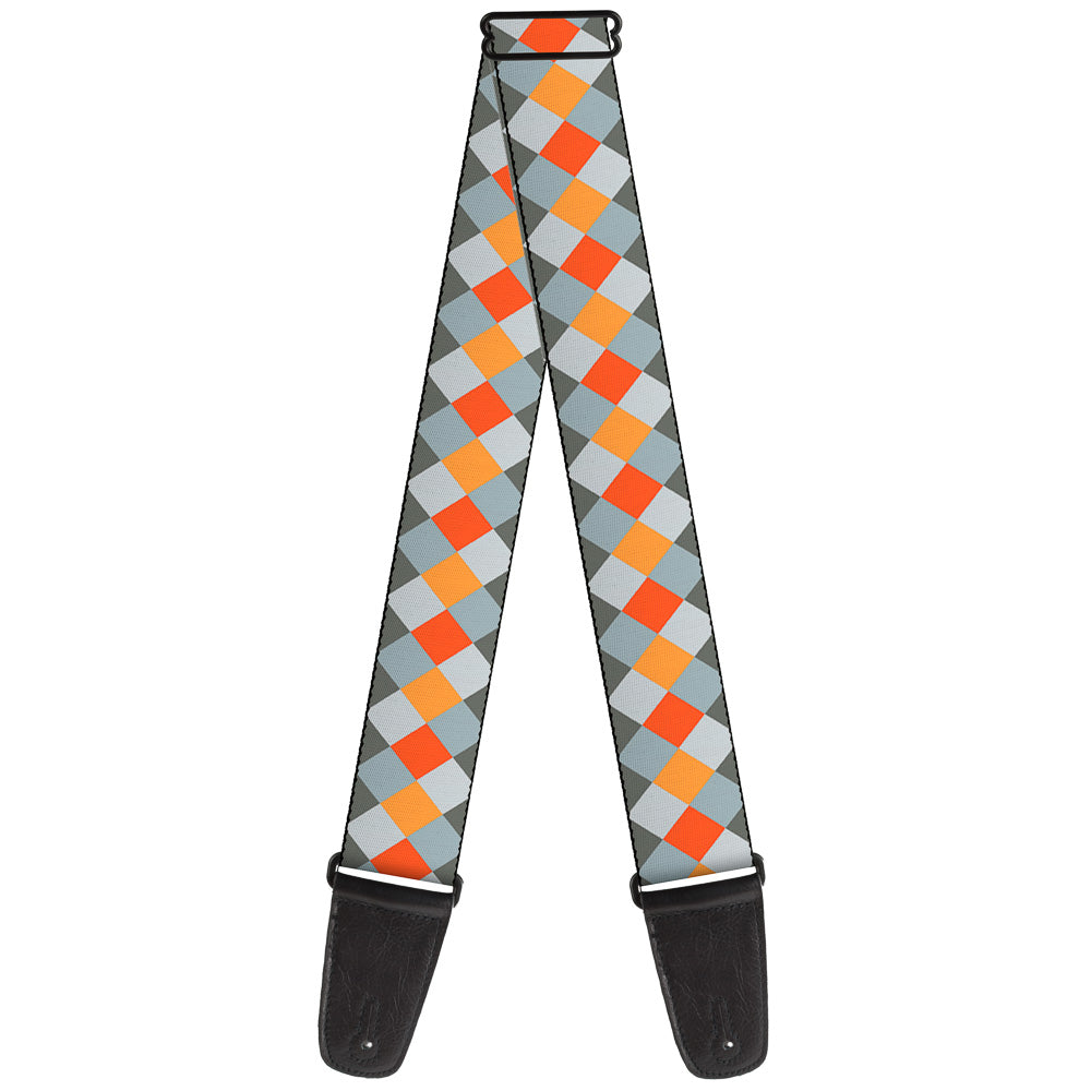 Guitar Strap - Diamond Plaid Grays Orange Guitar Straps Buckle-Down   