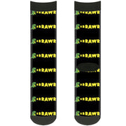 Sock Pair - Polyester - RRRAWR Dinosaur Black Green Yellow - CREW Socks Buckle-Down   
