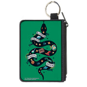 Canvas Zipper Wallet - MINI X-SMALL - Harry Potter SLYTHERIN Serpent AMBITION CUNNING PRIDE Tattoo Green Canvas Zipper Wallets Harry Potter
