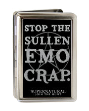 Business Card Holder - LARGE - STOP THE SULLEN EMO CRAP Pentagram Reverse Brushed Metal ID Cases Supernatural   
