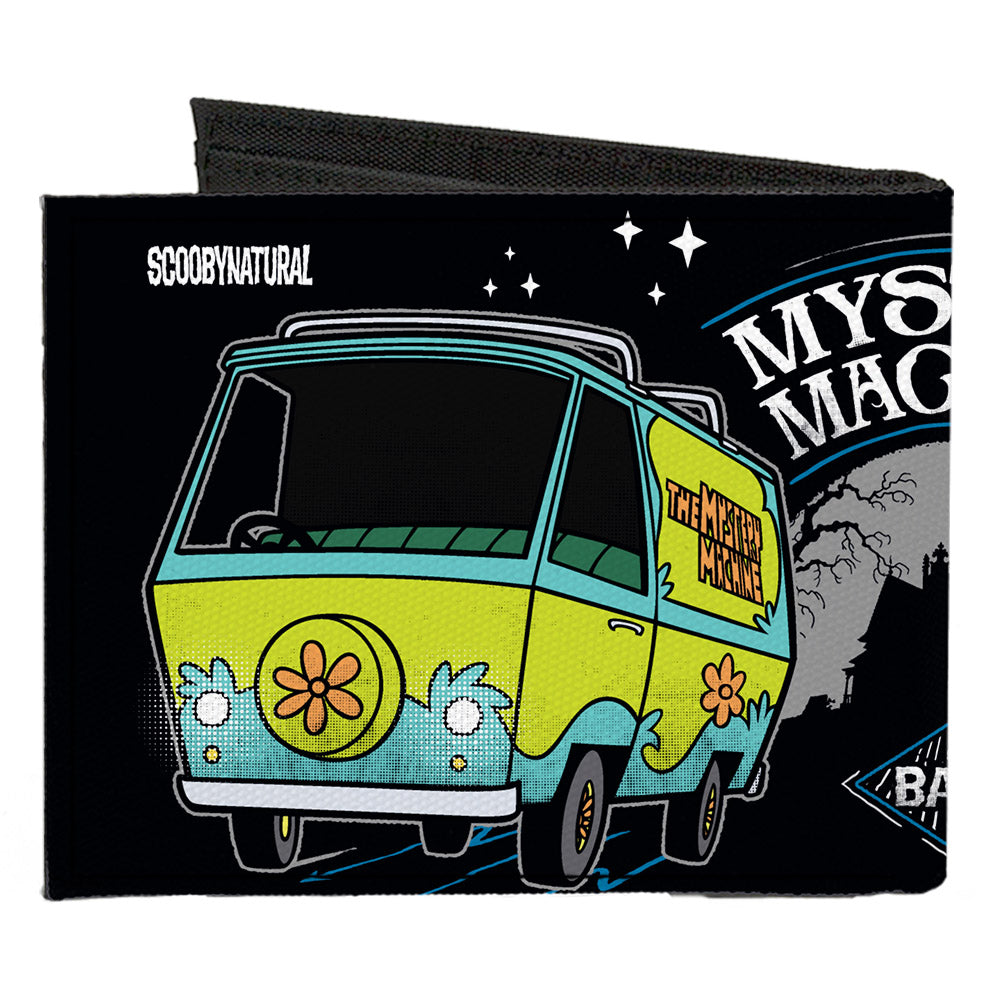 Canvas Bi-Fold Wallet - SCOOBYNATURAL MYSTERY MACHINE Van & BABY Impala Scene Black White Grays Blues Canvas Bi-Fold Wallets Scoobynatural
